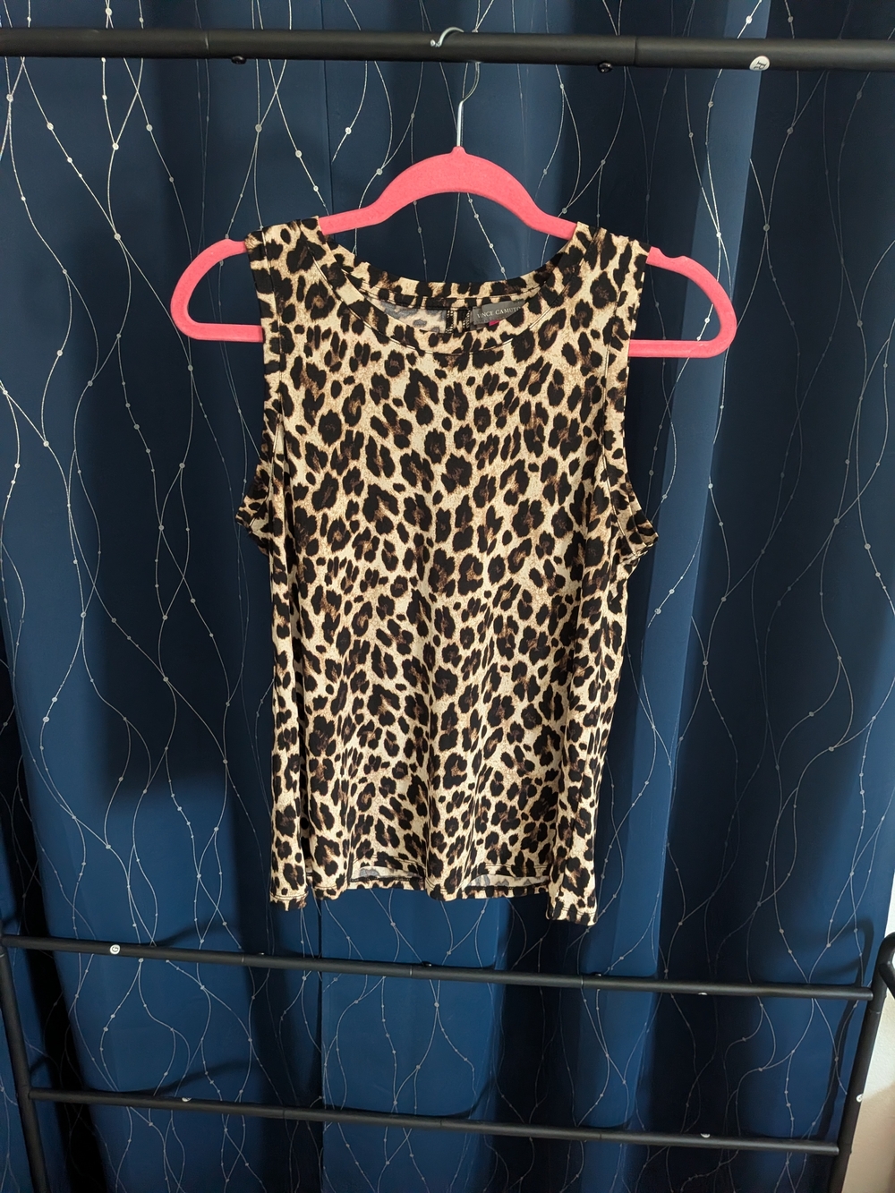 Vince Camuto Beige & Black Leopard Print Sleeveless Tank